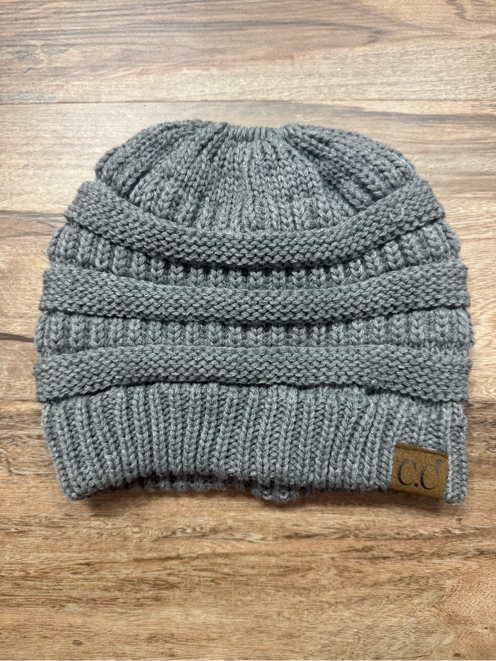 C.C Gray Chunky Knit Beanie with Folded Bands